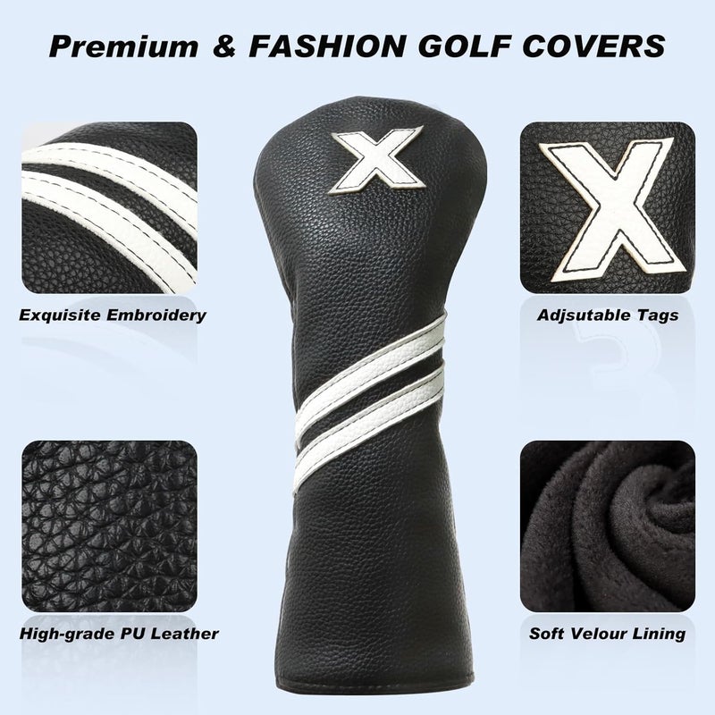 Frimon Golf Club Covers,4pcs or 1pc Golf Headcovers for Woods and Driver Fairway Hybrids Women Men - Premium PU Leather with Interchangeable Tags & Magnetic Blade and Mallet Putter Covers - Image 2